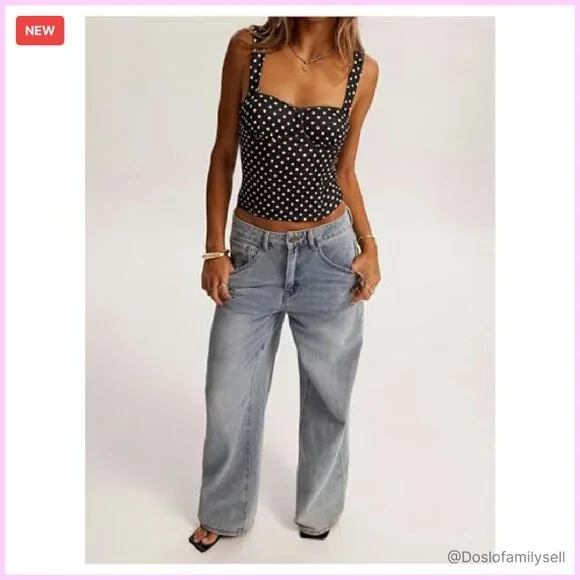 Y2K Corset Bustier Crop Top Sleeveless Polka Dots Sweetheart Neck